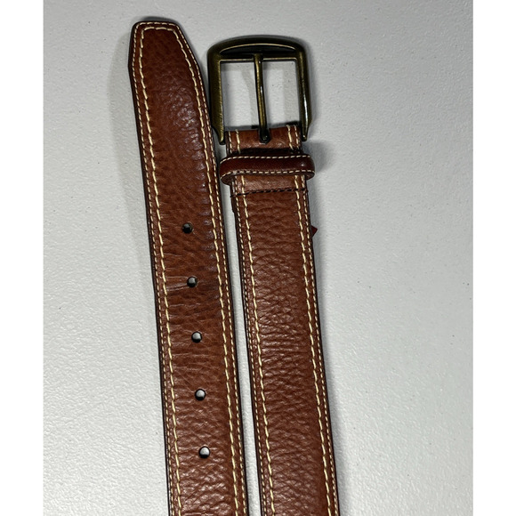 Cole Haan Pebbled Leather Belt Mens 32 80 cm Brown Contrast Stitching A08979 - Picture 2 of 9